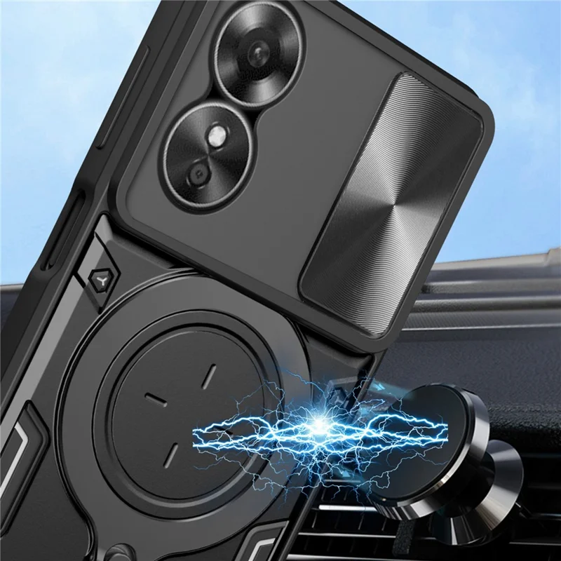 Drop-proof Cover for Oppo A17 4G / A17k 4G Slide Camera Lid PC+TPU Phone Case with Ring Kickstand - Pink