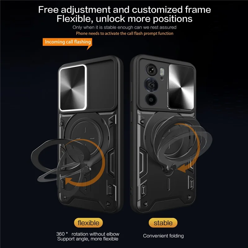 For Motorola Edge 30 Pro (Motorola Edge+ (2022)) Slide Camera Lid Ring Kickstand PC+TPU Phone Case - Silver