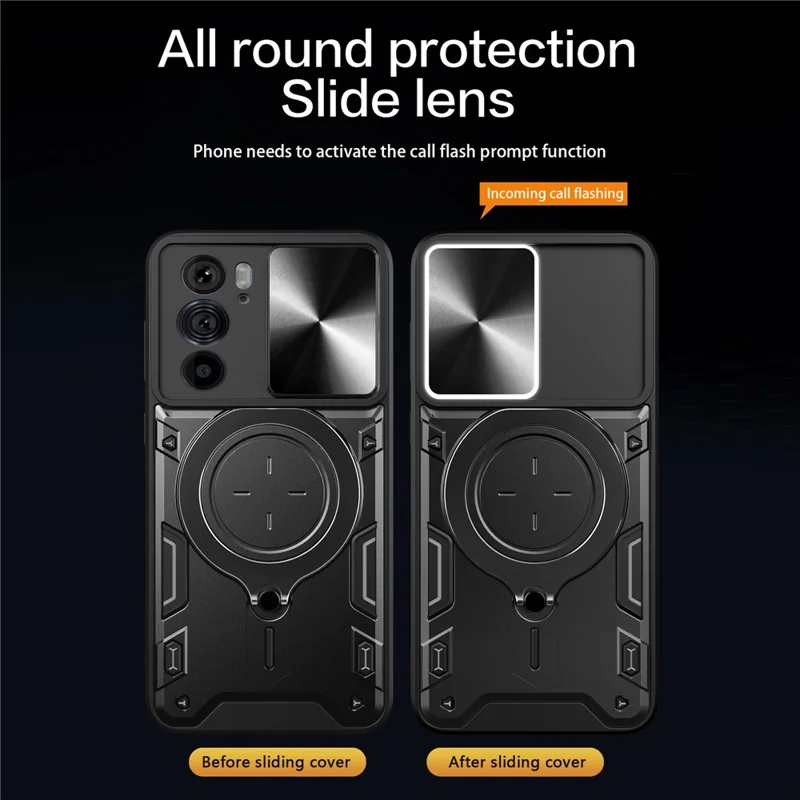 For Motorola Edge 30 Pro (Motorola Edge+ (2022)) Slide Camera Lid Ring Kickstand PC+TPU Phone Case - Blue