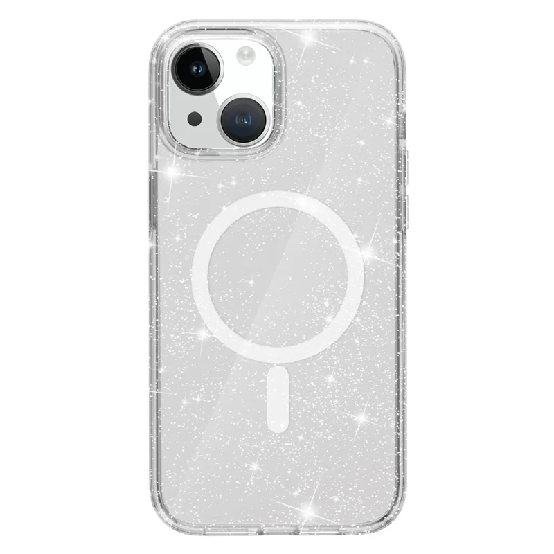 Glitter Magnetic Case for iPhone 15 Compatible with MagSafe, Hard PC + Soft TPU Phone Cover - White