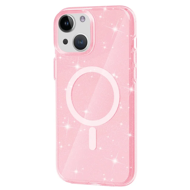 Glitter Back Protector Case for iPhone 15 Plus , Hard PC + Soft TPU Compatible with MagSafe Phone Cover - Pink