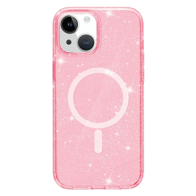 Glitter Back Protector Case for iPhone 15 Plus , Hard PC + Soft TPU Compatible with MagSafe Phone Cover - Pink