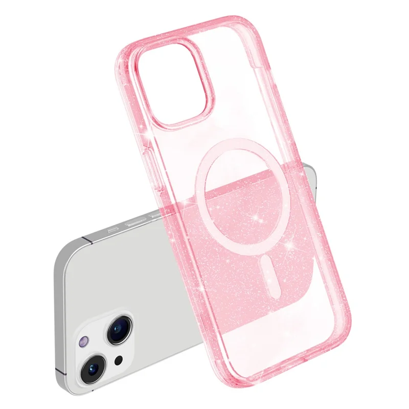 Glitter Back Protector Case for iPhone 15 Plus , Hard PC + Soft TPU Compatible with MagSafe Phone Cover - Pink
