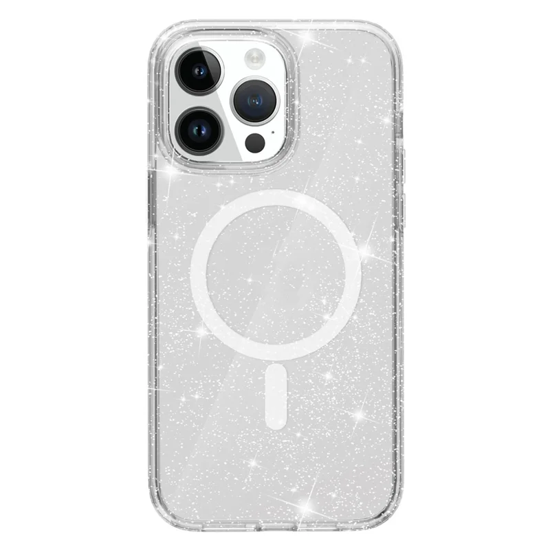 Funda brillante para iPhone 15 Pro, PC duro + TPU blando compatible con MagSafe, funda de teléfono antichoque - Blanco