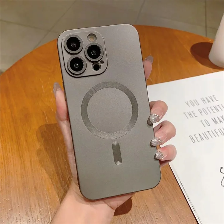For iPhone 13 Pro Max 6.7 inch TPU Anti-drop Case Compatible with MagSafe Rubberized Phone Cover with Lens Film - Grey