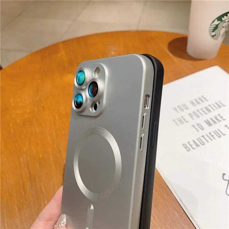 For iPhone 13 Pro Max 6.7 inch TPU Anti-drop Case Compatible with MagSafe Rubberized Phone Cover with Lens Film - Grey