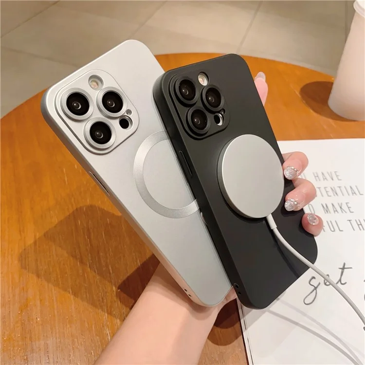 For iPhone 13 Pro Max 6.7 inch TPU Anti-drop Case Compatible with MagSafe Rubberized Phone Cover with Lens Film - Grey