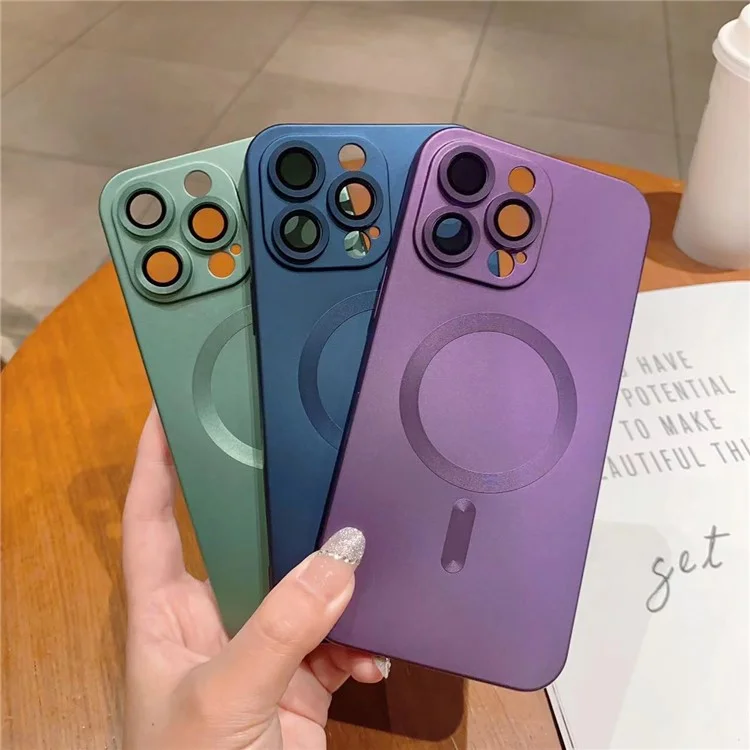 For iPhone 13 Pro Max 6.7 inch TPU Anti-drop Case Compatible with MagSafe Rubberized Phone Cover with Lens Film - Grey
