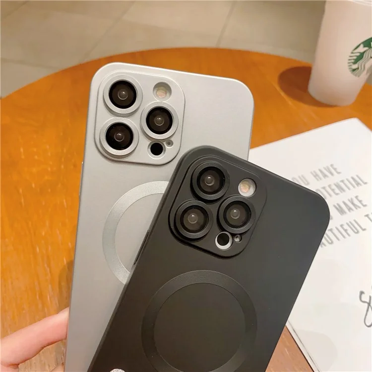 Pour iPhone 14 Pro Max TPU Rubberized Case Compatible avec MagSafe Magnetic Phone Cover avec Lens Film - Grey