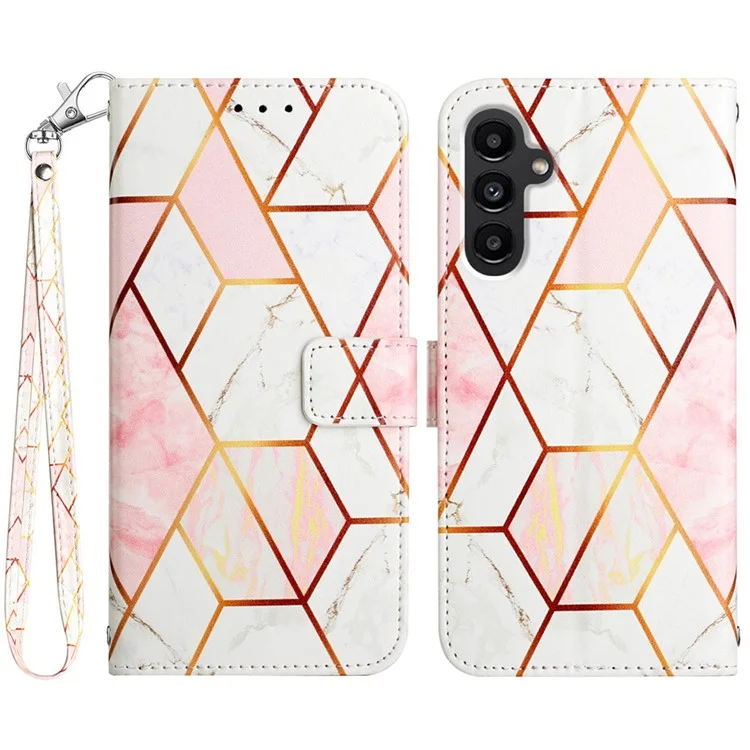 YB Pattern Printing Leather Series-5 pour Samsung Galaxy S23 FE Flip Wallet Leather Case Phone Stand Cover - Rose+Blanc LS002