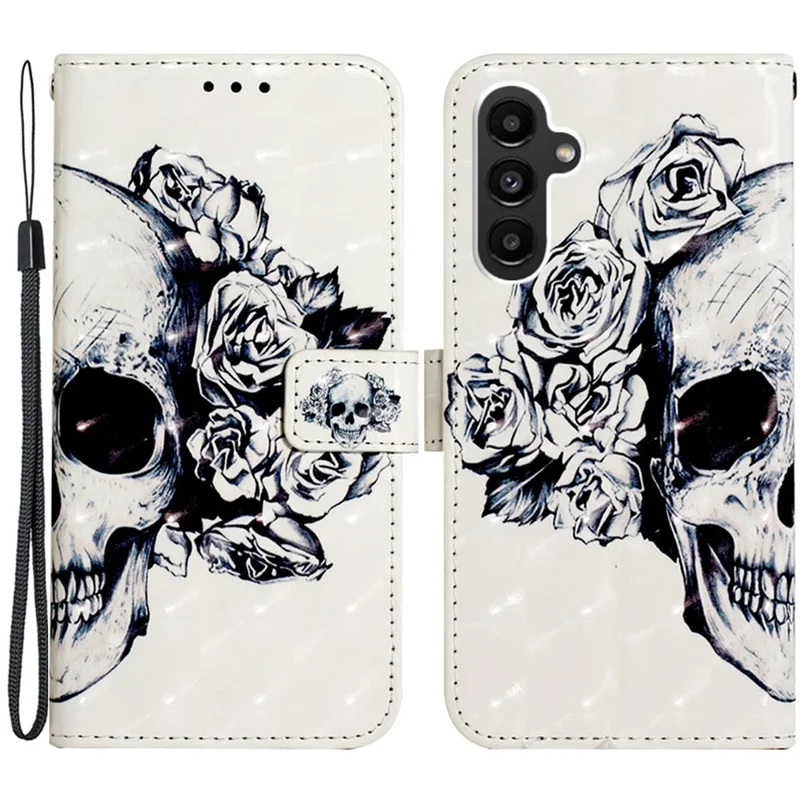 For Samsung Galaxy S23 FE Leather Case 3D Pattern Printing Wallet Stand Mobile Cover with Strap - Skull