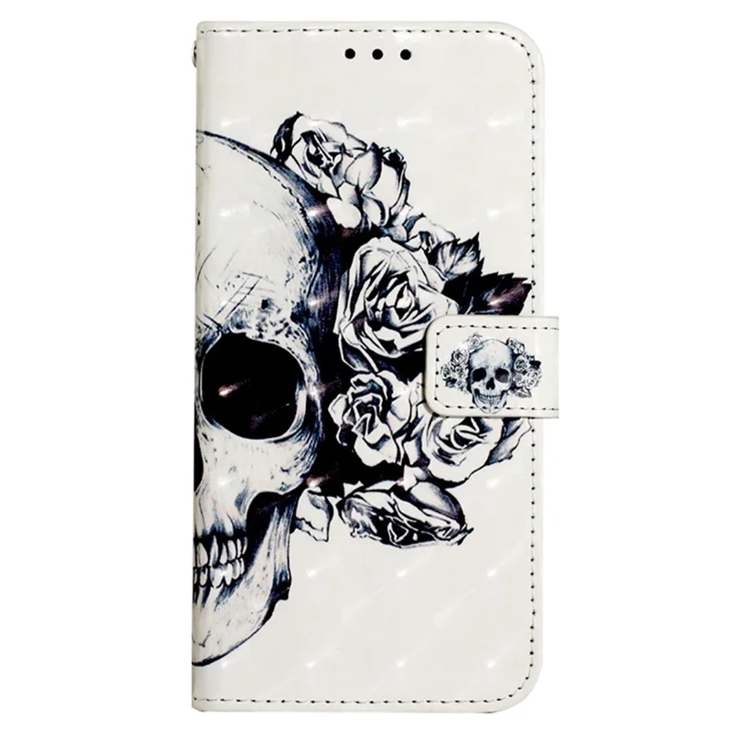 For Samsung Galaxy S23 FE Leather Case 3D Pattern Printing Wallet Stand Mobile Cover with Strap - Skull