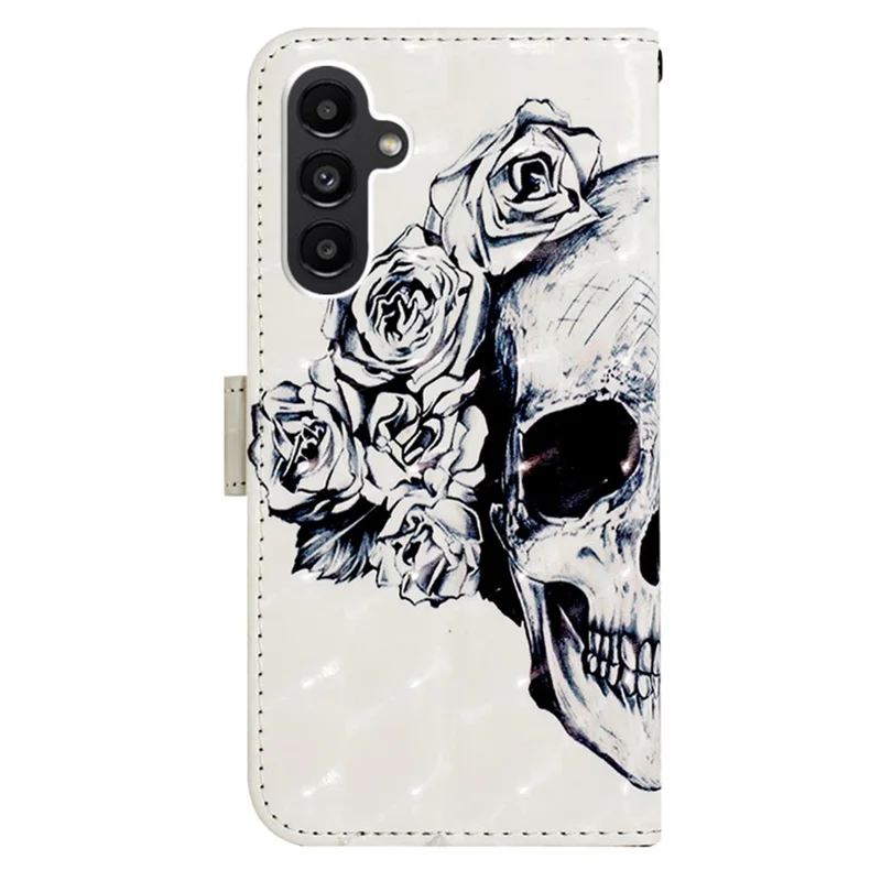 For Samsung Galaxy S23 FE Leather Case 3D Pattern Printing Wallet Stand Mobile Cover with Strap - Skull