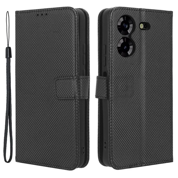 For TECNO Pova 5 4G / LH7N Mobile Phone Case Wallet Diamond Texture PU Leather Stand Anti-Scratch Cover - Black