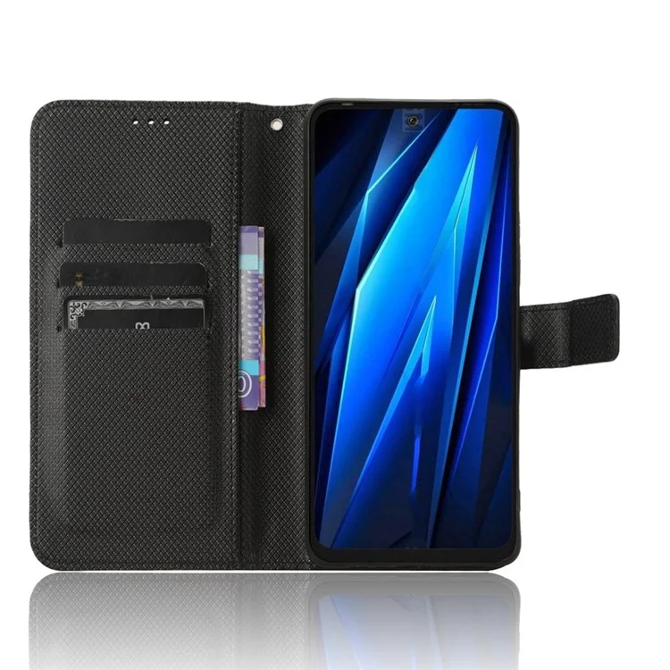 For TECNO Pova 5 4G / LH7N Mobile Phone Case Wallet Diamond Texture PU Leather Stand Anti-Scratch Cover - Black