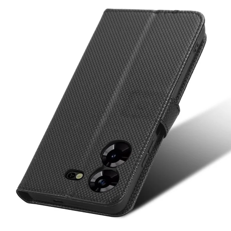 For TECNO Pova 5 4G / LH7N Mobile Phone Case Wallet Diamond Texture PU Leather Stand Anti-Scratch Cover - Black