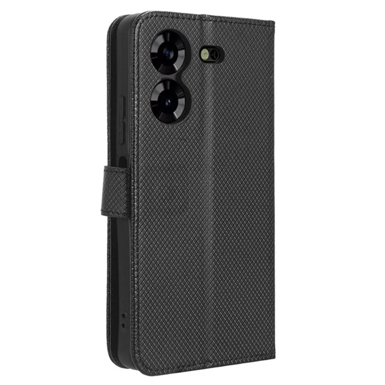 For TECNO Pova 5 4G / LH7N Mobile Phone Case Wallet Diamond Texture PU Leather Stand Anti-Scratch Cover - Black