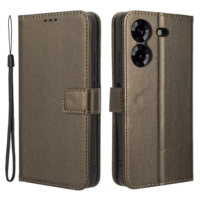 For TECNO Pova 5 4G / LH7N Mobile Phone Case Wallet Diamond Texture PU Leather Stand Anti-Scratch Cover - Brown