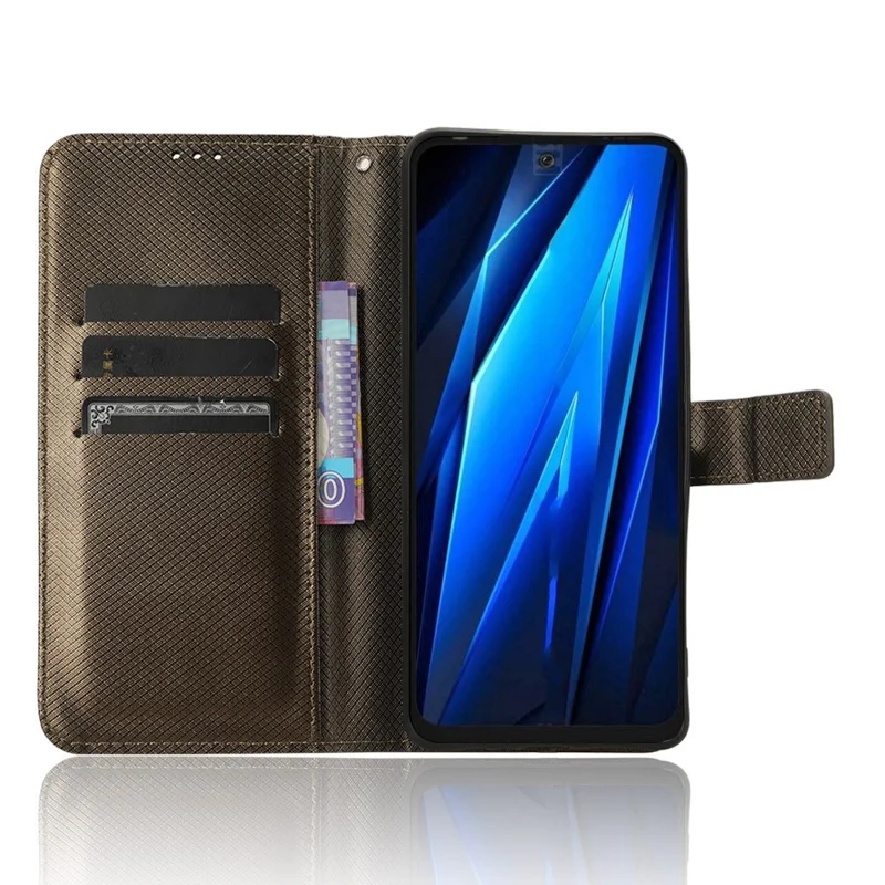 For TECNO Pova 5 4G / LH7N Mobile Phone Case Wallet Diamond Texture PU Leather Stand Anti-Scratch Cover - Brown