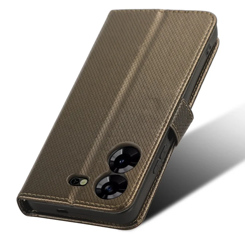 For TECNO Pova 5 4G / LH7N Mobile Phone Case Wallet Diamond Texture PU Leather Stand Anti-Scratch Cover - Brown
