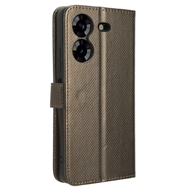 For TECNO Pova 5 4G / LH7N Mobile Phone Case Wallet Diamond Texture PU Leather Stand Anti-Scratch Cover - Brown