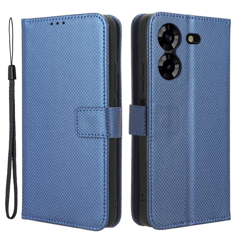 Для TECNO Pova 5 4G / LH7N Чехол для мобильного телефона Бумажник Алмазная текстура Чехол из искусственной кожи со стендом Против царапин - Синий