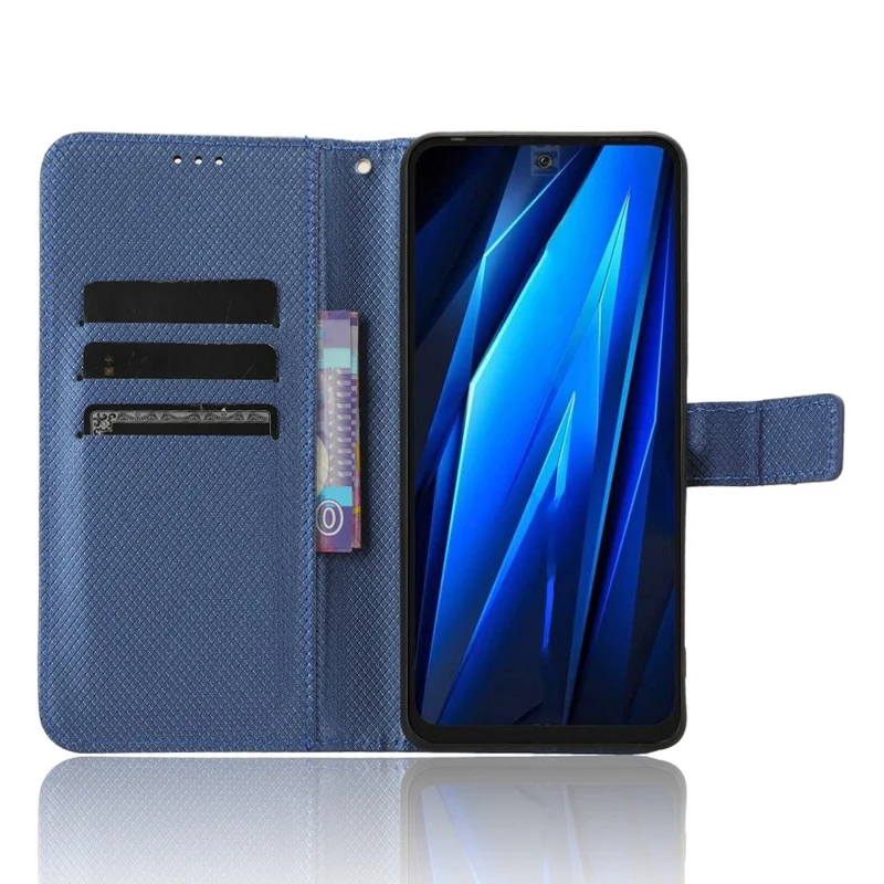Для TECNO Pova 5 4G / LH7N Чехол для мобильного телефона Бумажник Алмазная текстура Чехол из искусственной кожи со стендом Против царапин - Синий