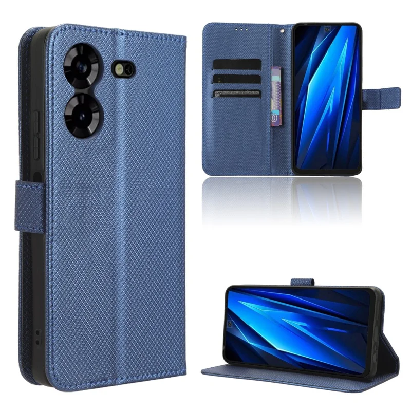 Для TECNO Pova 5 4G / LH7N Чехол для мобильного телефона Бумажник Алмазная текстура Чехол из искусственной кожи со стендом Против царапин - Синий
