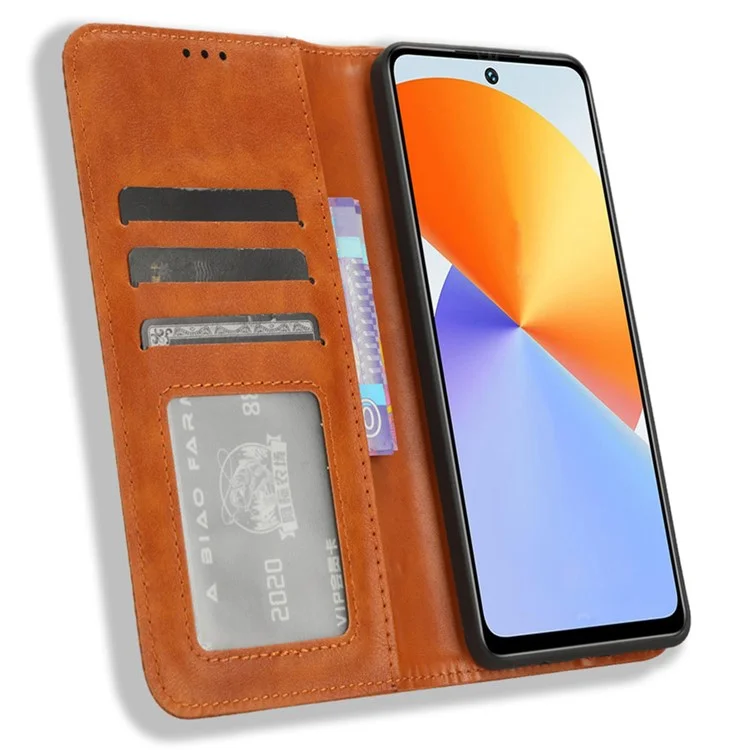 Phone Case for Infinix Note 30 VIP 5G X6710 Retro PU Leather Stand Wallet Cover - Brown