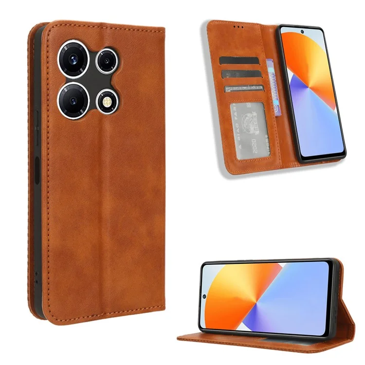 Phone Case for Infinix Note 30 VIP 5G X6710 Retro PU Leather Stand Wallet Cover - Brown