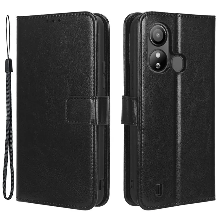 Para ZTE Blade L220 Smartphone Cover Anti-Scratch Phone Stand Case Crazy Horse Texture Leather Wallet Shell - Preto