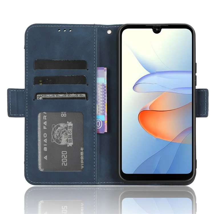 For ZTE Blade L220 Multiple Card Slots PU Leather Case Phone Wallet Stand Dustproof Cover - Blue