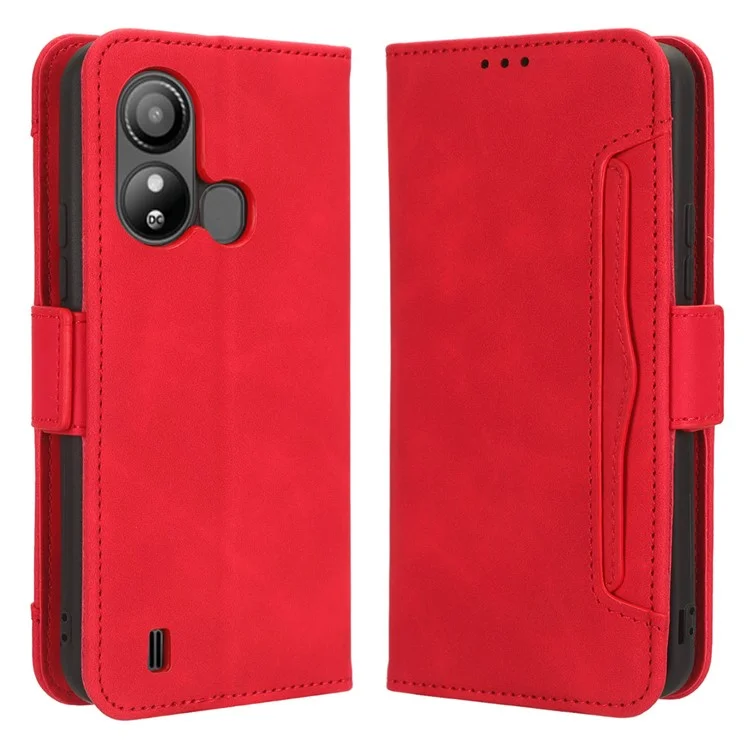 For ZTE Blade L220 Multiple Card Slots PU Leather Case Phone Wallet Stand Dustproof Cover - Red