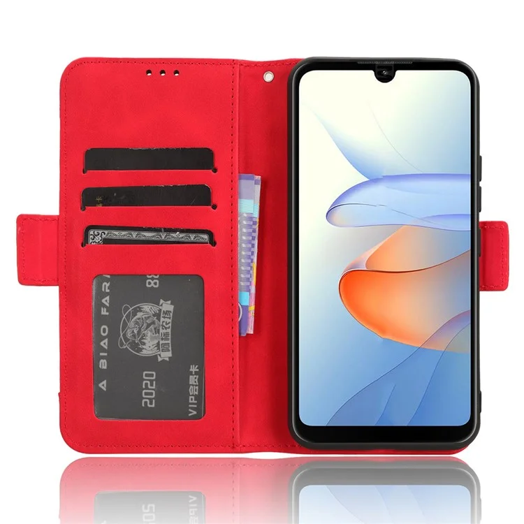 For ZTE Blade L220 Multiple Card Slots PU Leather Case Phone Wallet Stand Dustproof Cover - Red