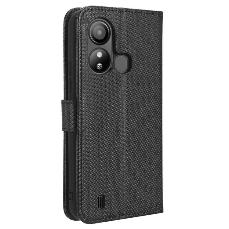 Para ZTE Blade L220 Diamond Texture PU Leather Stand Case Anti-Scratch Wallet Dustproof Cell Phone Cover - Negro