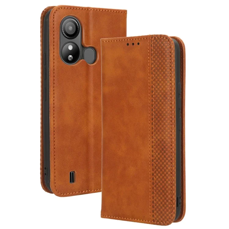 Retro Phone Case für ZTE Blade L220, PU-Leder-Cover, Ständer, magnetischer Verschluss, Retro-Geldbörsen-Schale - Braun