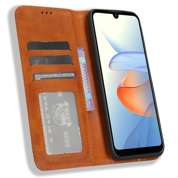 Retro Phone Case für ZTE Blade L220, PU-Leder-Cover, Ständer, magnetischer Verschluss, Retro-Geldbörsen-Schale - Braun