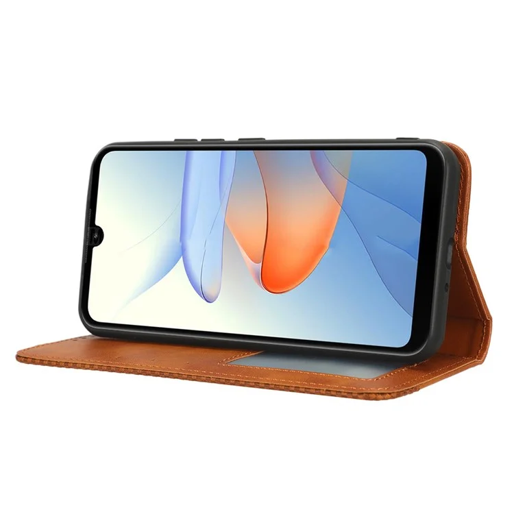 Retro Phone Case für ZTE Blade L220, PU-Leder-Cover, Ständer, magnetischer Verschluss, Retro-Geldbörsen-Schale - Braun