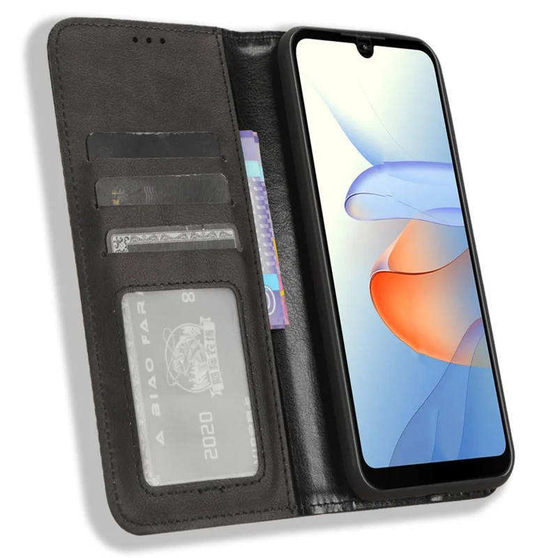 Retro Phone Case for ZTE Blade L220 , PU Leather Cover Stand Magnetic Closing Retro Wallet Shell - Black