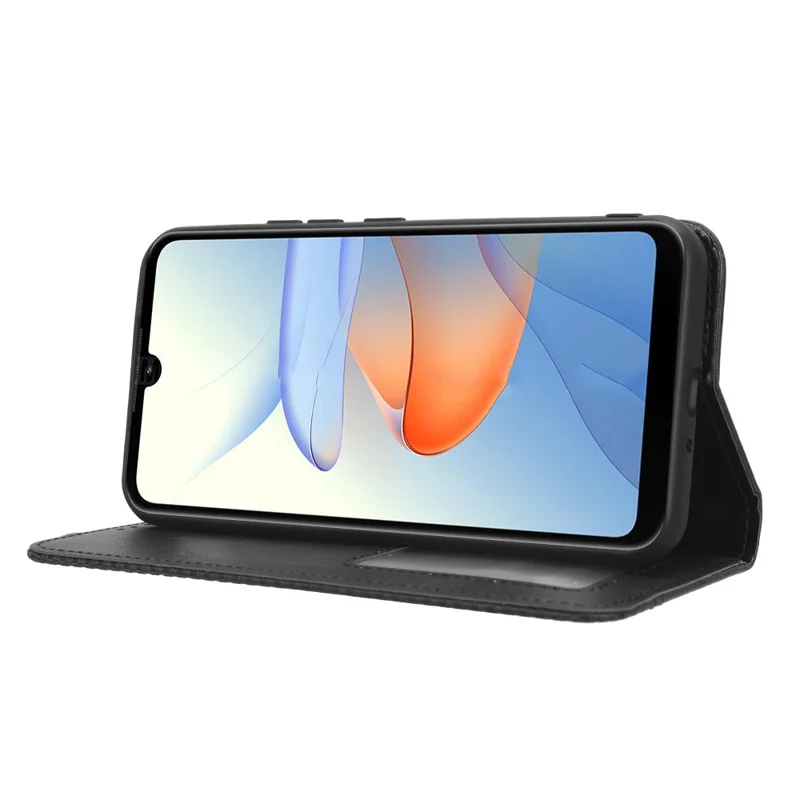 Retro Phone Case for ZTE Blade L220 , PU Leather Cover Stand Magnetic Closing Retro Wallet Shell - Black