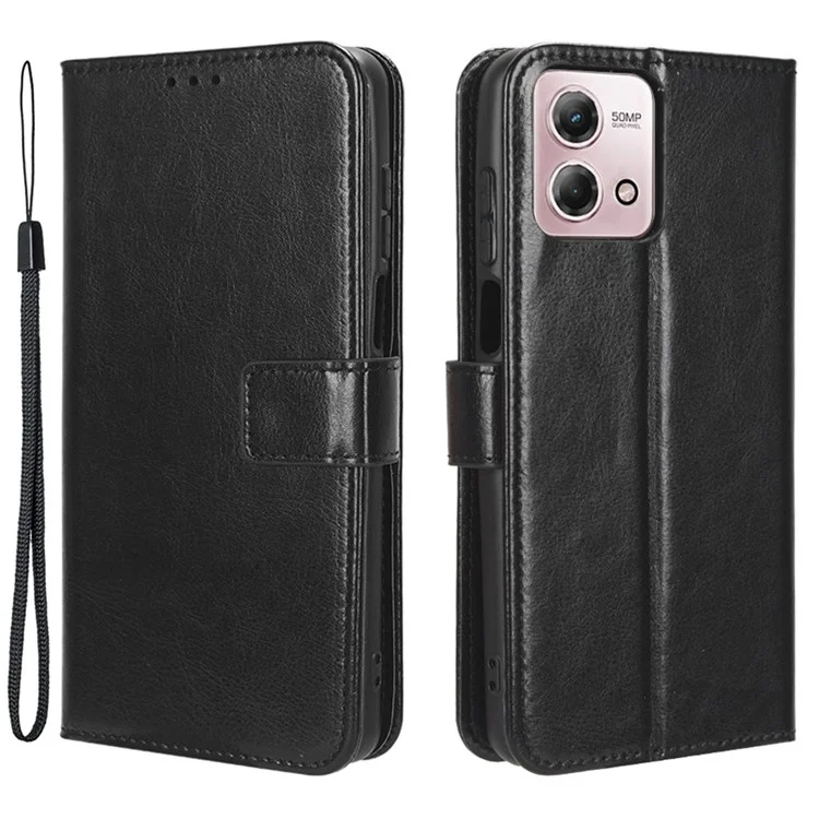 For Motorola Moto G Stylus 5G (2023) Phone Stand Case Crazy Horse Texture Leather Wallet Cell Phone Cover - Black