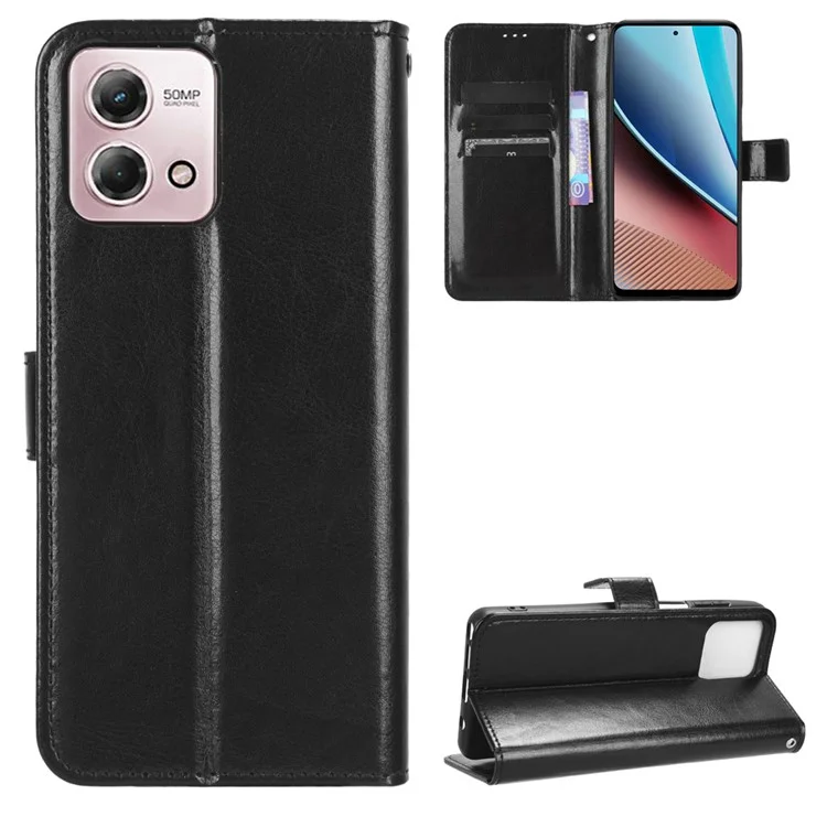 For Motorola Moto G Stylus 5G (2023) Phone Stand Case Crazy Horse Texture Leather Wallet Cell Phone Cover - Black