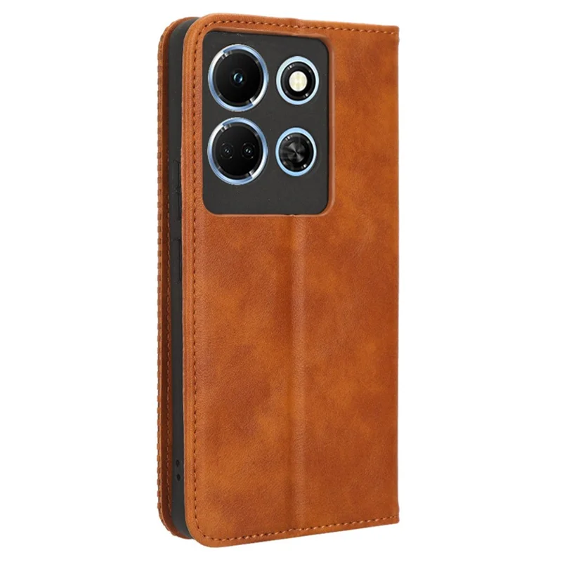 Folia magnetyczna na telefon Infinix Note 30 4G / X6833B / X6716B, retro etui z sztucznej skóry PU z podstawką i portfelem - brązowe