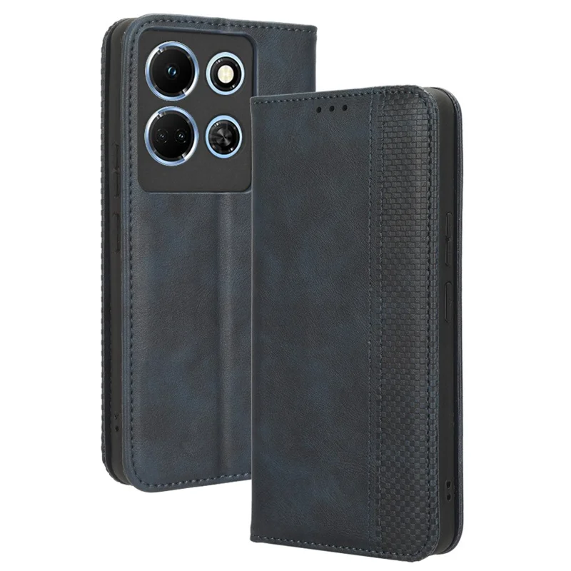 För Infinix Note 30 4G / X6833B / X6716B Magnetisk stängnings mobilskal Retro PU-läderskal med ställfot och plånbok - Blå