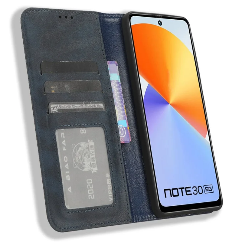 För Infinix Note 30 4G / X6833B / X6716B Magnetisk stängnings mobilskal Retro PU-läderskal med ställfot och plånbok - Blå
