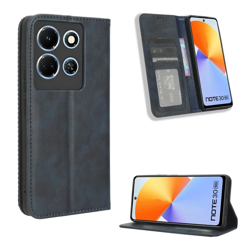 För Infinix Note 30 4G / X6833B / X6716B Magnetisk stängnings mobilskal Retro PU-läderskal med ställfot och plånbok - Blå