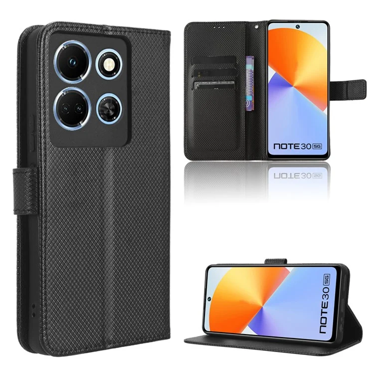 Für Infinix Note 30 4G / X6833B / X6716B Wallet Shockproof Phone Case Diamond Texture PU Leder Stand Cover - Schwarz