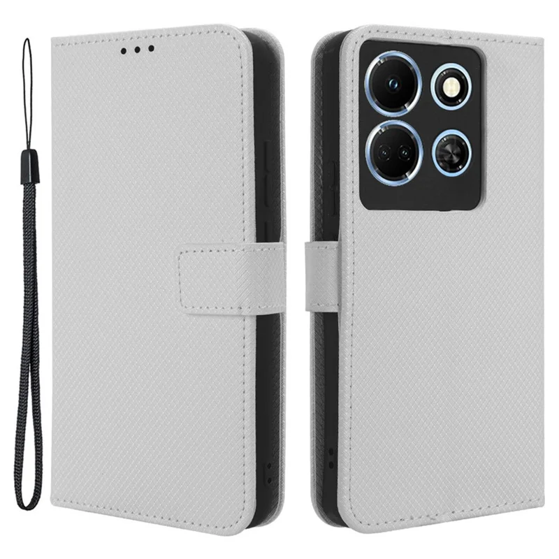 For Infinix Note 30 4G / X6833B / X6716B Wallet Shockproof Phone Case Diamond Texture PU Leather Stand Cover - White
