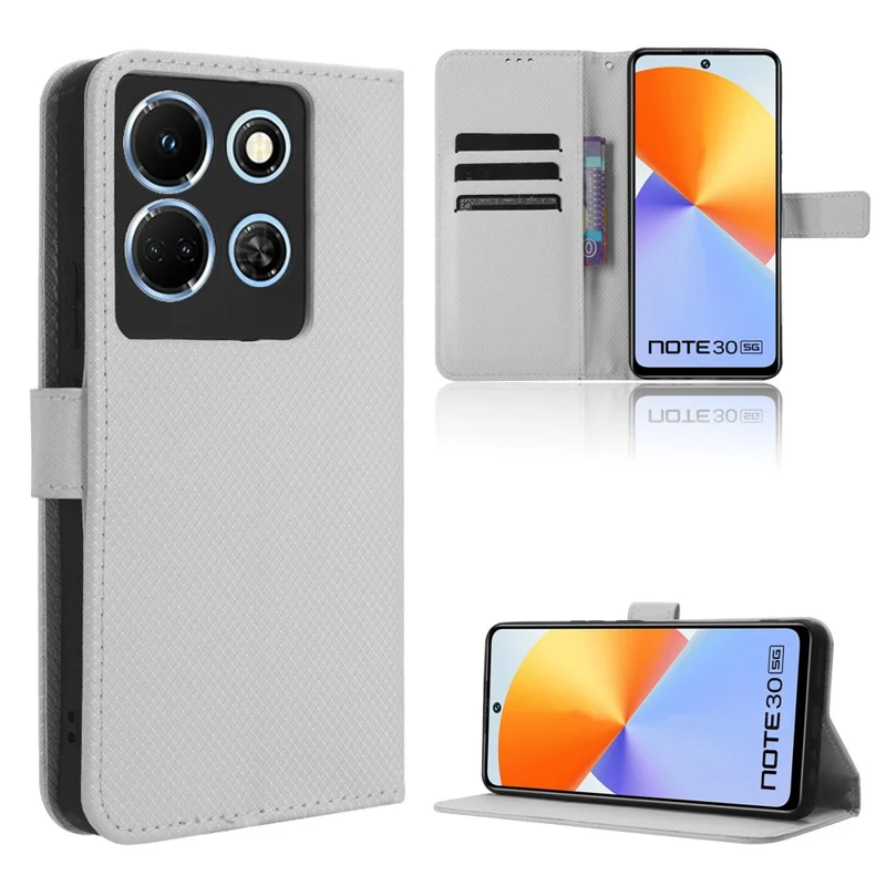 For Infinix Note 30 4G / X6833B / X6716B Wallet Shockproof Phone Case Diamond Texture PU Leather Stand Cover - White