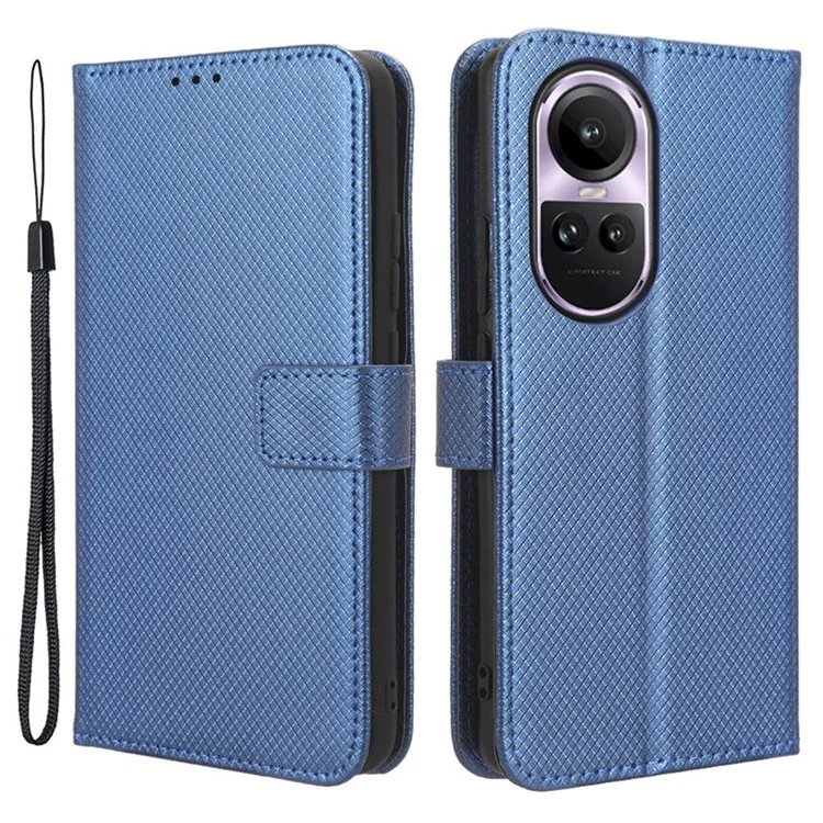 Für Oppo Reno10 5G CPH2531 (Global) / Reno10 Pro 5G CPH2525 (Global) Leder-Wallet-Handyhülle mit Diamanttextur und Ständer - Blau